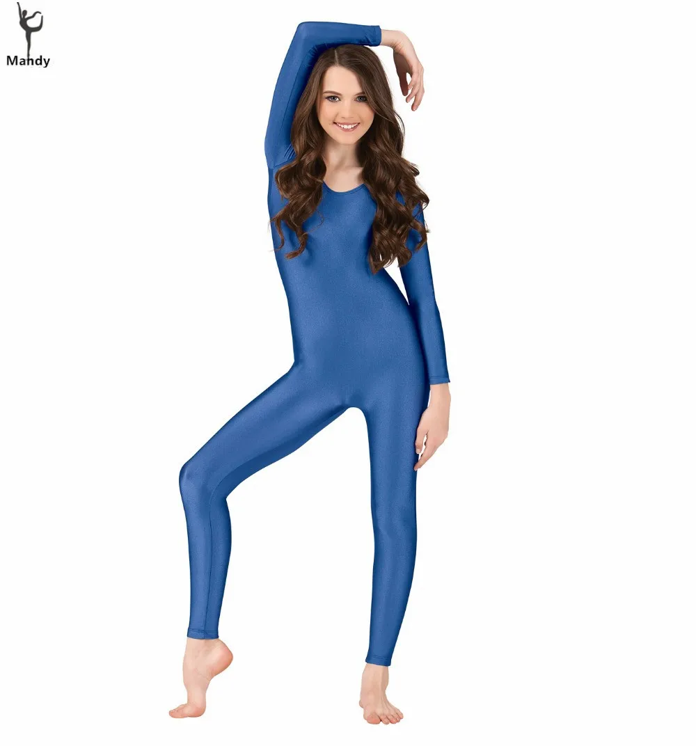 Серый базовый нейлоновый женский комбинезон с круглым вырезом и длинным рукавом