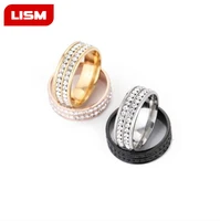 hot stone jewelry stainless steel double rows crystal finger mid rings titanium rose gold rhinestone wedding rings for women men