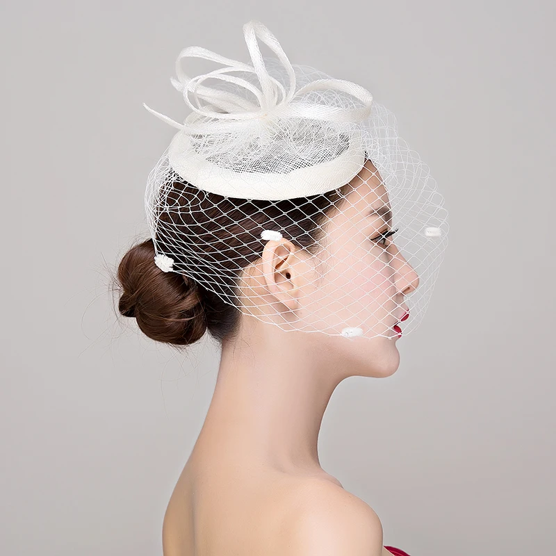 Шляпа женская льняная с вуалью Королевский головной убор для свадьбы коктейля