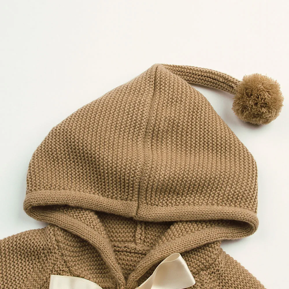 Winter Newborn Red jacket Infant Baby Boys Girls Bow Tassel Knitted Long Sleeve Hooded Tops Sweater Outfits Fringed hooded
