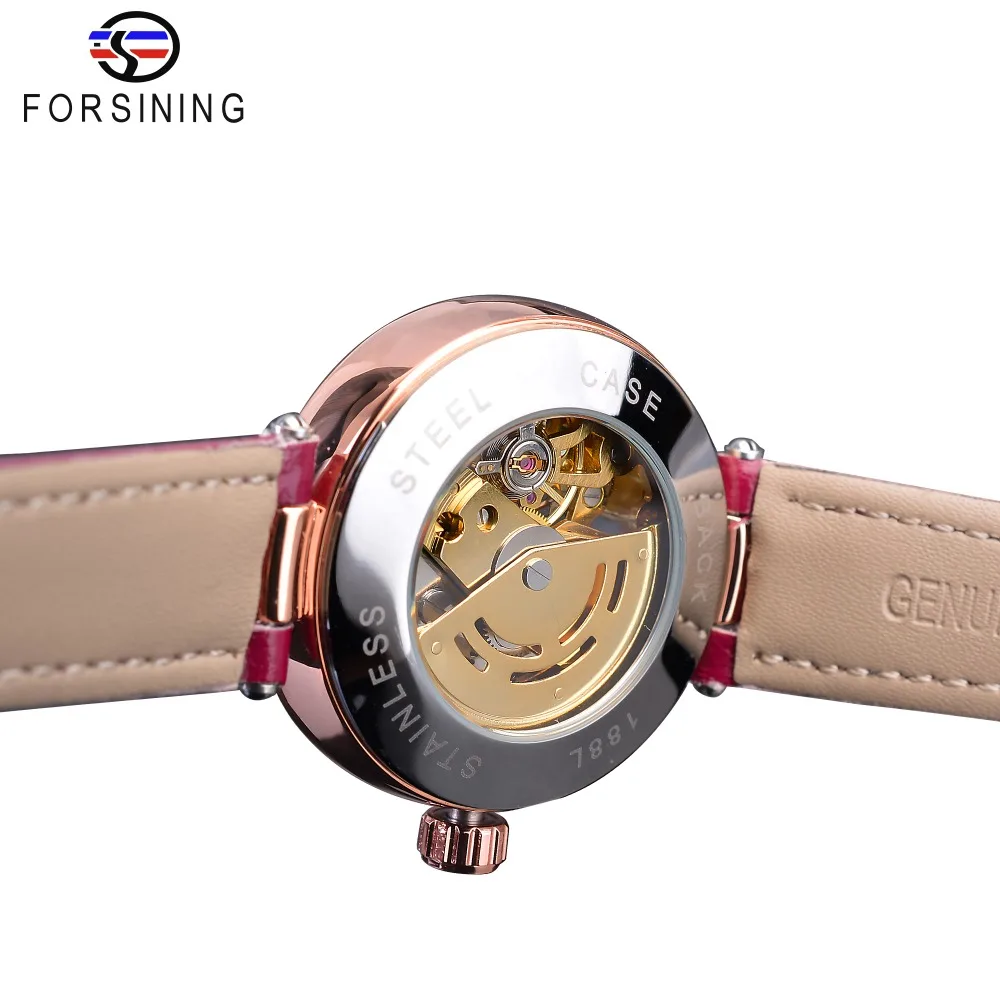 Часы наручные Forsining женские механические брендовые Роскошные модные золотистые