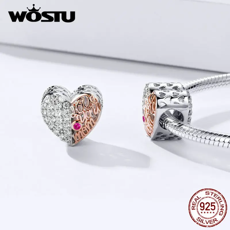 WOSTU Love You Mom бусы из стерлингового серебра 925 пробы и розового золота с сердечком