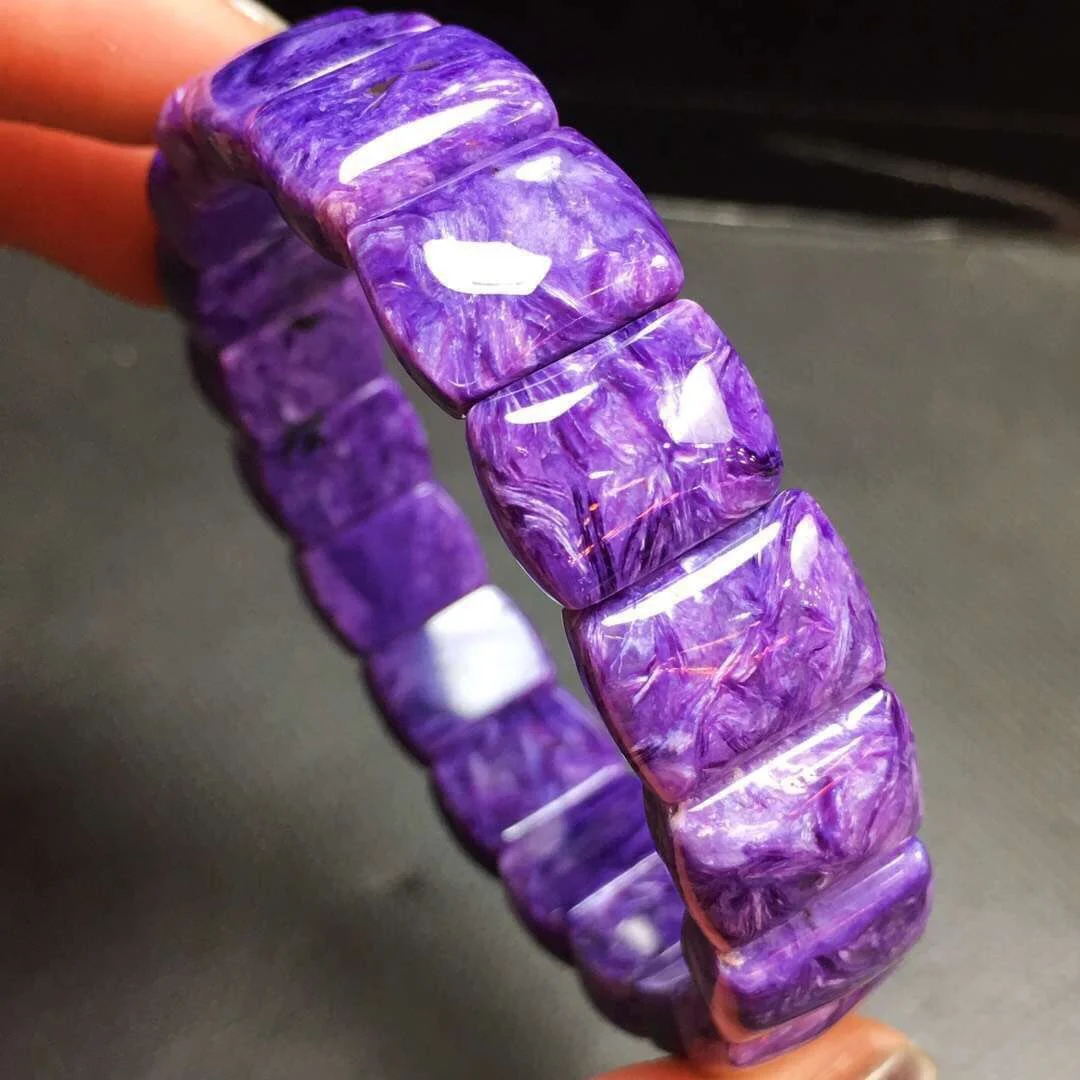B07298 Genuine Natural Charoite Gemstone Bracelet 14.3x10.5x6.3mm for men women crystal fashion lover bracelets jewelry | Украшения и