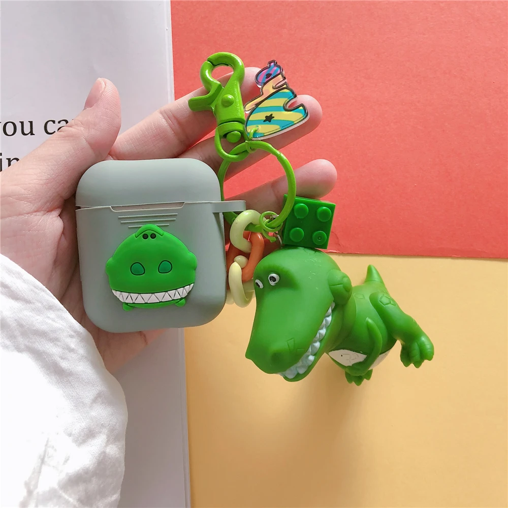 Cute Toy Story Rex Зеленый Динозавр Хэмм Свинья силиконовые чехлы для Apple Bluetooth наушники Airpods Чехол Air Pods 2 Acessorios