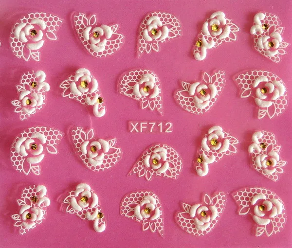 Европа Красота Белый цветок розы Кружева резные стикеры 3D на ногти nail Art 3D наклейки для ногтей Инструменты