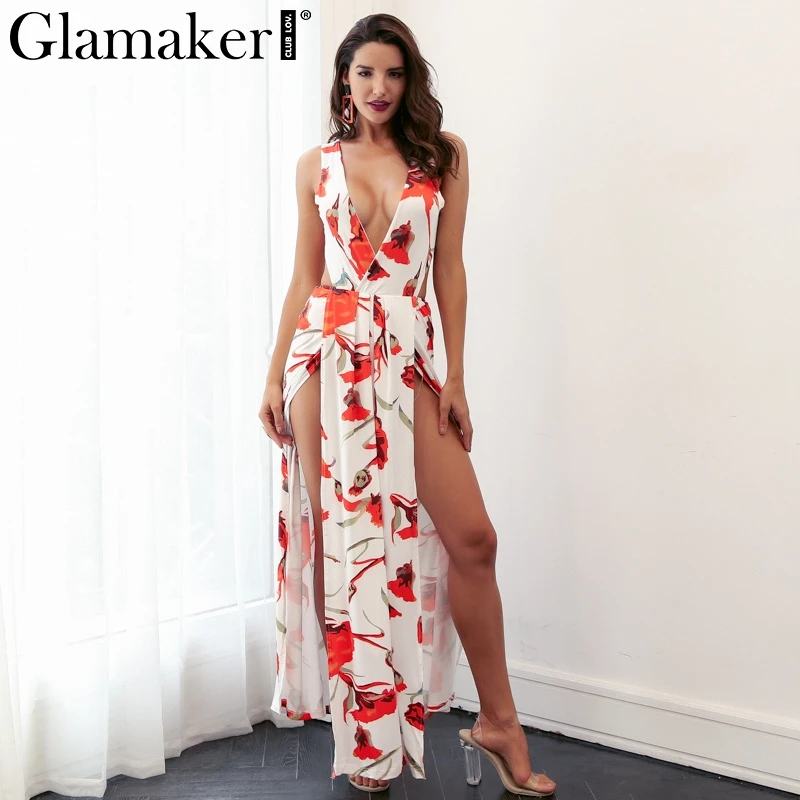 Glamaker длинное пляжное платье с цветочным принтом и открытой спиной женское