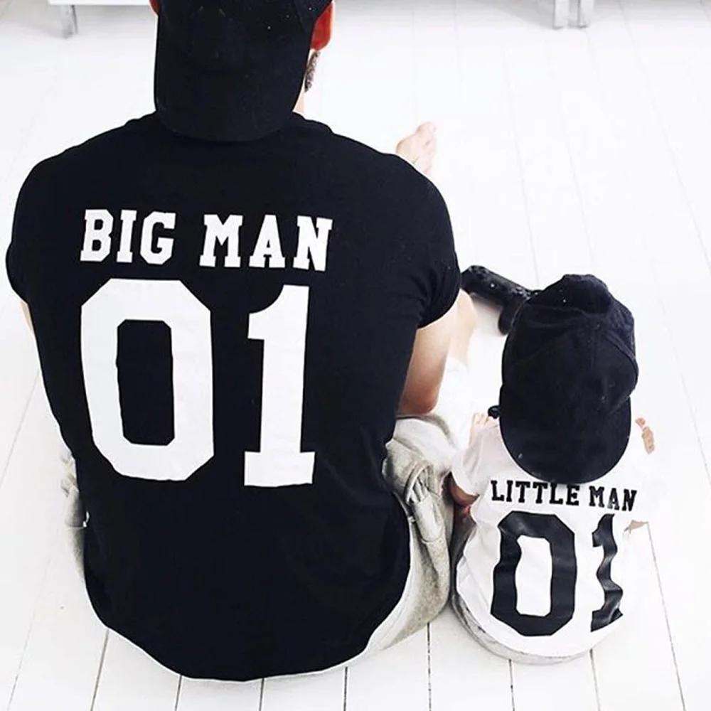

Big little men 01 letters printing parent-child outfit father and son of T-shirt Men's hip-hop Tops Free Shipping