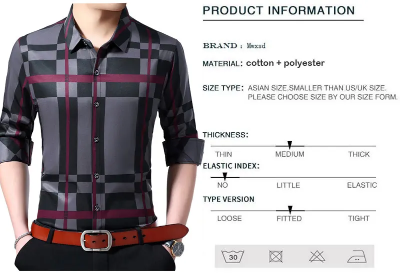 Мужская клетчатая рубашка Mwxsd повседневная приталенная в полоску с длинным