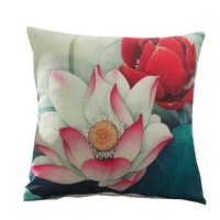 cushion cover cotton linen chinese lotus printed home decorative pillows cover pillowcase housse de coussin