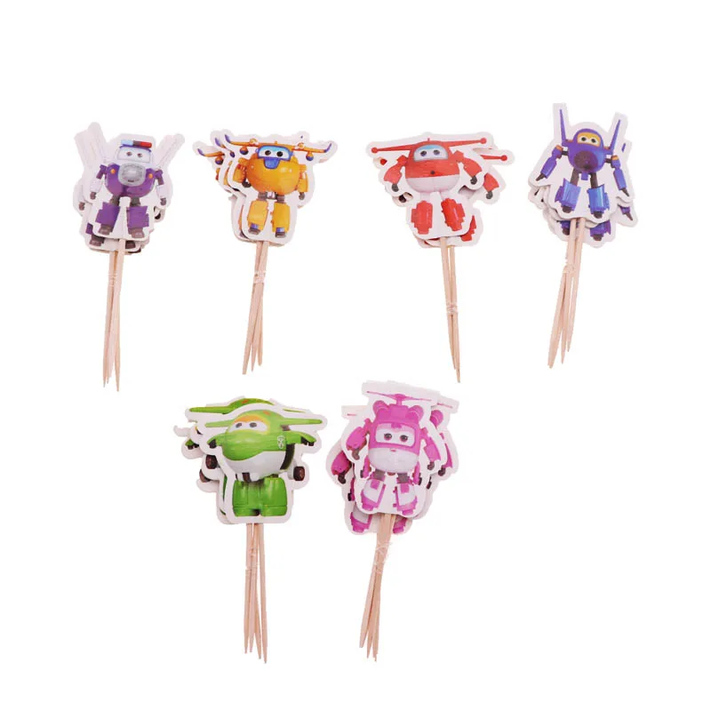 Super Wings 24pcs Рождество 24 шт. набор/Набор одноразовых столовых приборов Человек-паук торт Топпер с торт десерт украшение для свадебного торта День рождения - Цвет: Super Wings 24pcs