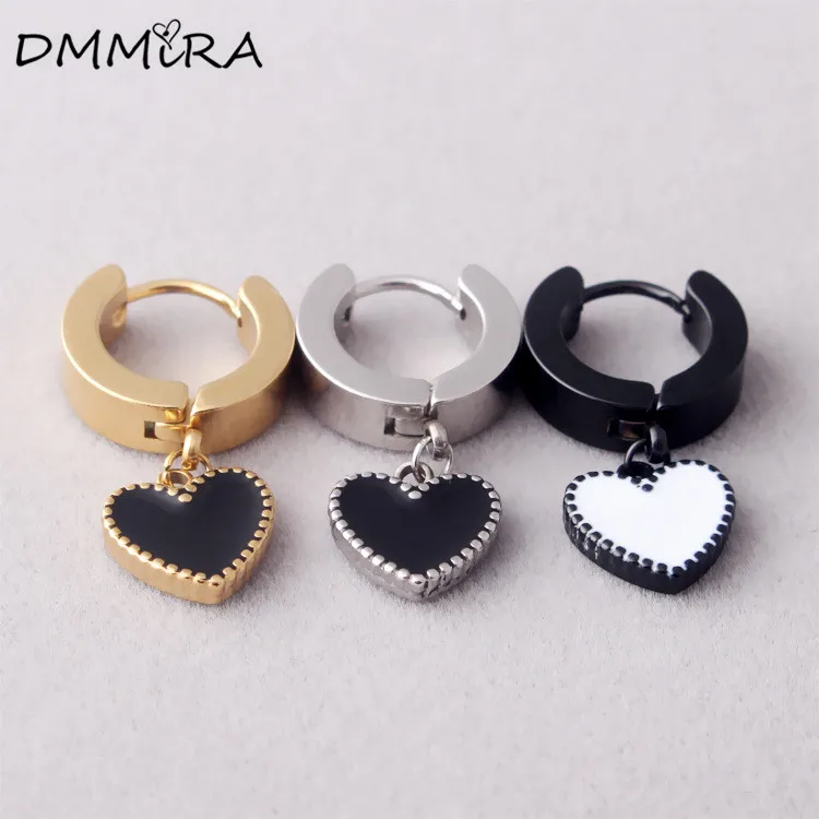 Модные женские маленькие серьги Huggie цветные золотые из нержавеющей стали черные