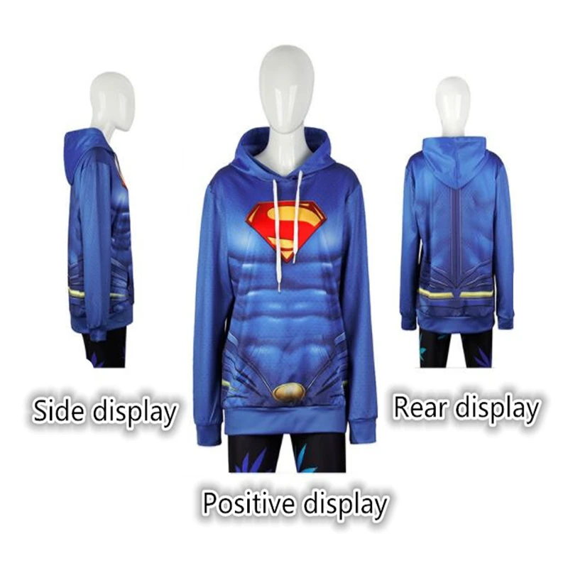 New Halloween Superhero Plays Print Long-Sleeved Hooded Clothes For Men And Women Lovers Superman Blue Hoodies | Женская одежда