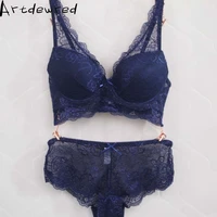 artdewred fashion underwear lace bra set deep v neck push up to collect the furu adjustable 4 breasted female plus size bra set