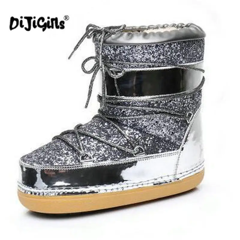 DIJIGIRLS/Новинка г.; белые ботильоны для женщин с металлическим украшением; Модные женские пикантные ботинки; зимняя обувь; ботинки на платформе - Цвет: Серебристый
