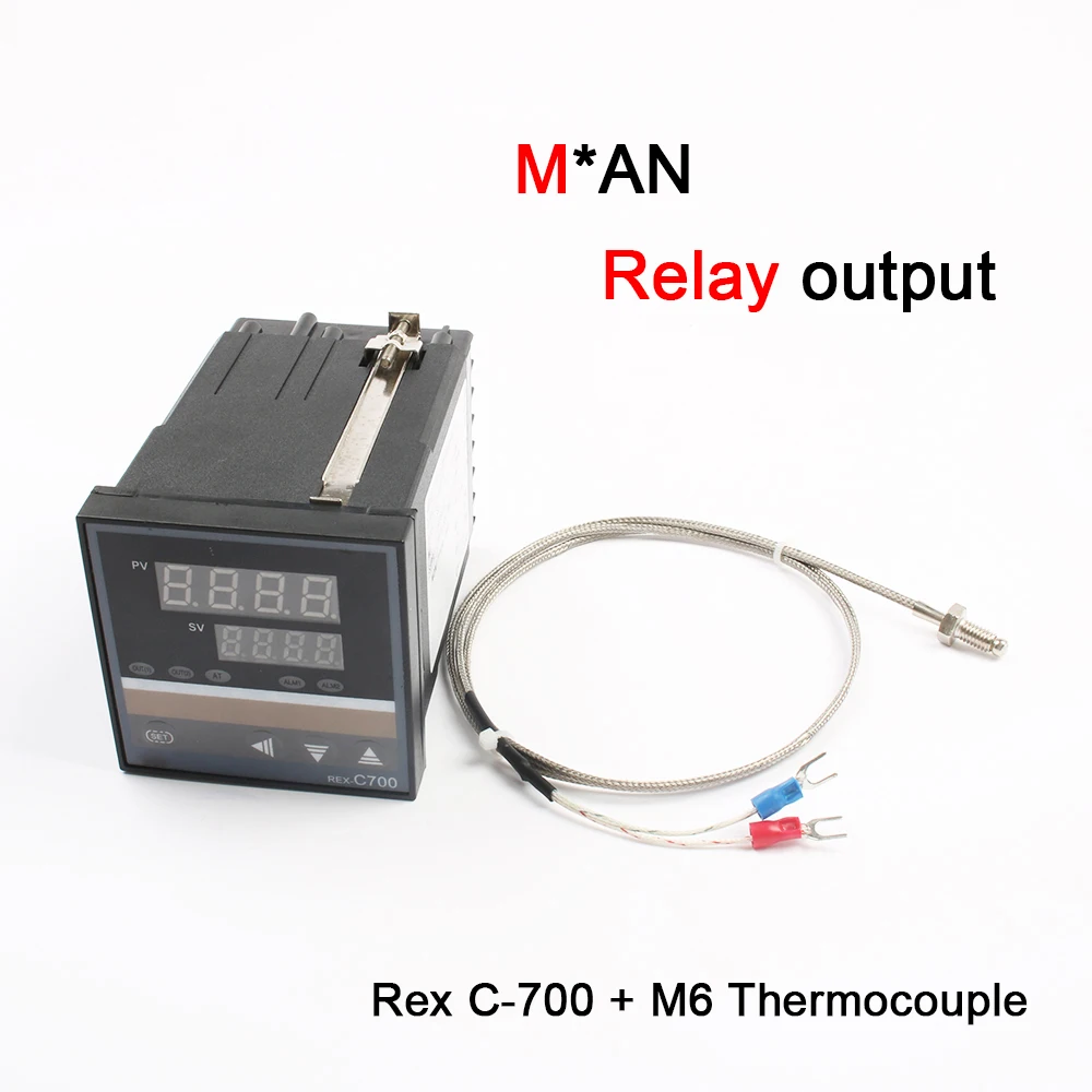 Цифровой PID AC Рекс C700 V* Температура контроллер 0-400C выход SSR M6 регулятор температуры с термопарным SSR40DA 40A теплоотвод Rex-C700 220v - Цвет: Set2