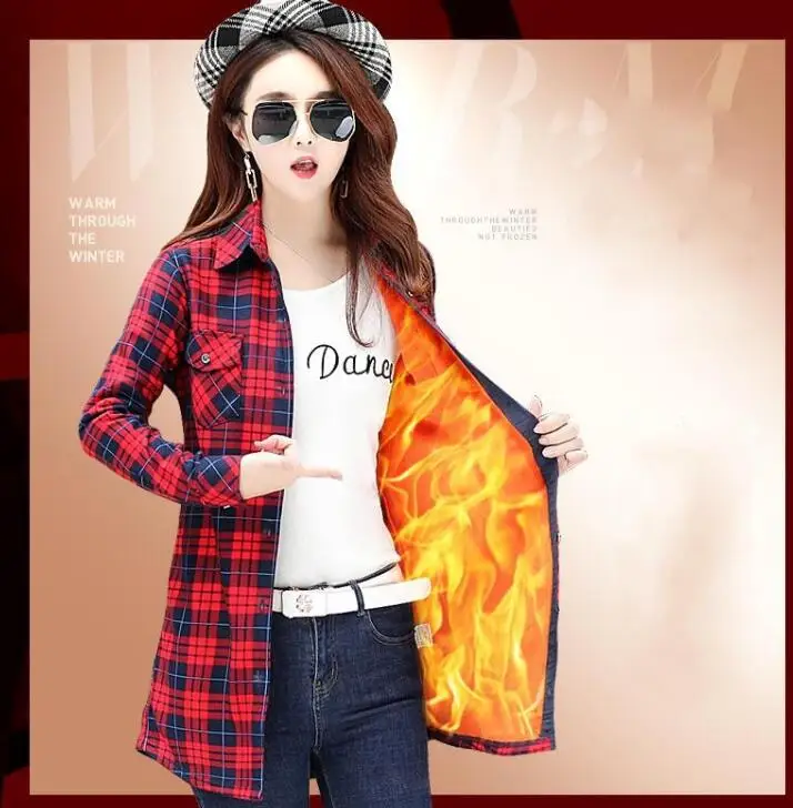 Женские осенние зимние теплые блузки, топы, длинная рубашка Blusa Camisa Femininas, хлопковая с длинным рукавом, толстая бархатная фланелевая рубашка в клетку XXXL - Цвет: AAAA-long-08