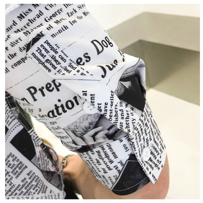 Новинка 2018 летняя мужская рубашка с принтом газет повседневные рубашки