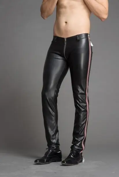Pants Men Leggings Zipper Elastic Leather Pants Men's Nightclubs Bars Black Red Trousers Performances Size 29-39 Exclusive New