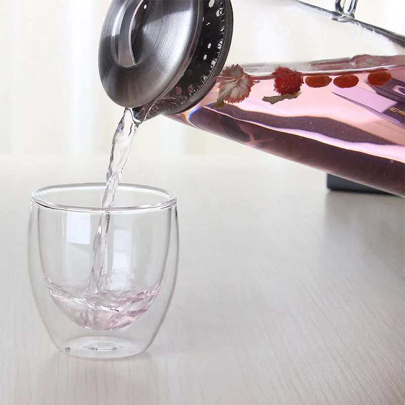 Термостойкий стеклянный кувшин с крышкой из нержавеющей стали или бамбука