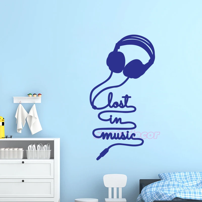 Stickers Design Lost-in-Music-Cuffie Vinyl Wall Decals Removable Mural Art Bedroom Decor Living Room Home Poster | Дом и сад