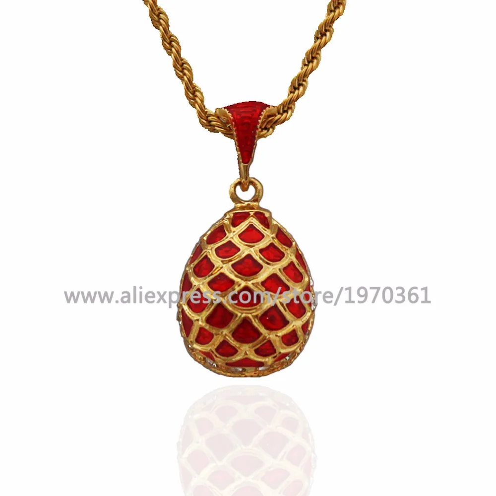 

Hottest Jewelry Brass Enamel HandMade Russian Easter Grid Vintage Egg Pendant Charm Crystal Rhinestone Necklace Gift To Women