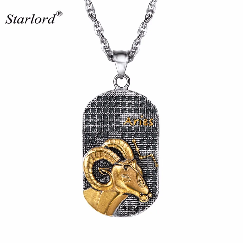

Zodiac Necklace ARIES Pendant Necklace Stainless Steel Constellation Gift Patron Saint Marc Necklace Cameo Dog Tag For Men P2921