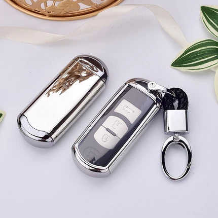 silver with keychain Чехол из ТПУ+ поликарбоната для автомобильных ключей для Mazda 2 3 6 Axela Atenza CX-5 CX5 CX-7 CX-9 кнопки Smart 2/3 - Название цвета: silver with keychain