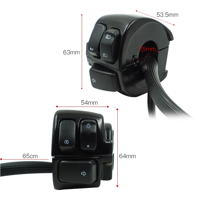 1 дюйм 25 мм черный левый и правый переключатель управления на руль мотоцикла с