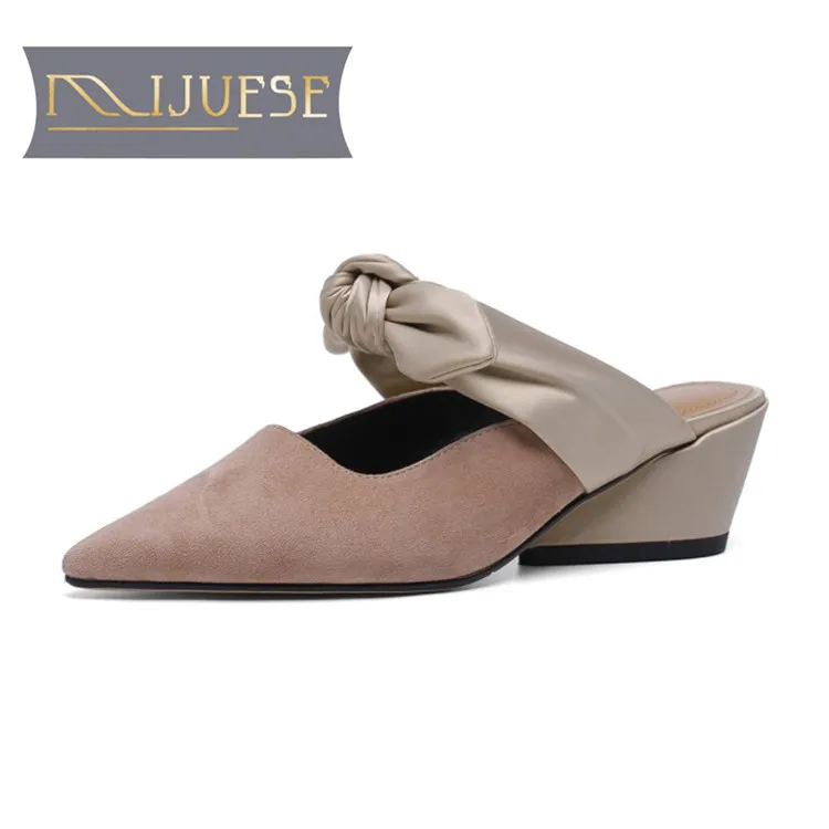 Женские замшевые шлепанцы MLJUESE летние сандалии абрикосового цвета с острым