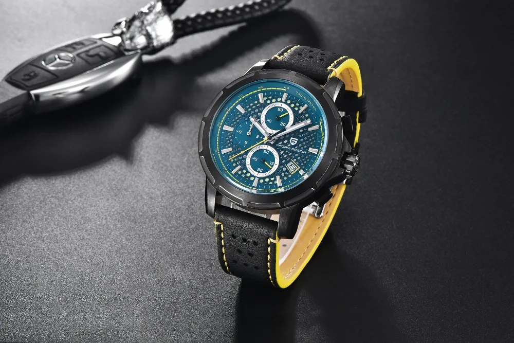 PAGANI Дизайн Seiko VK67 Movt спортивные военные кварцевые часы кожаные светящиеся мужские часы модные Хронограф Авто наручные часы с отметкой даты