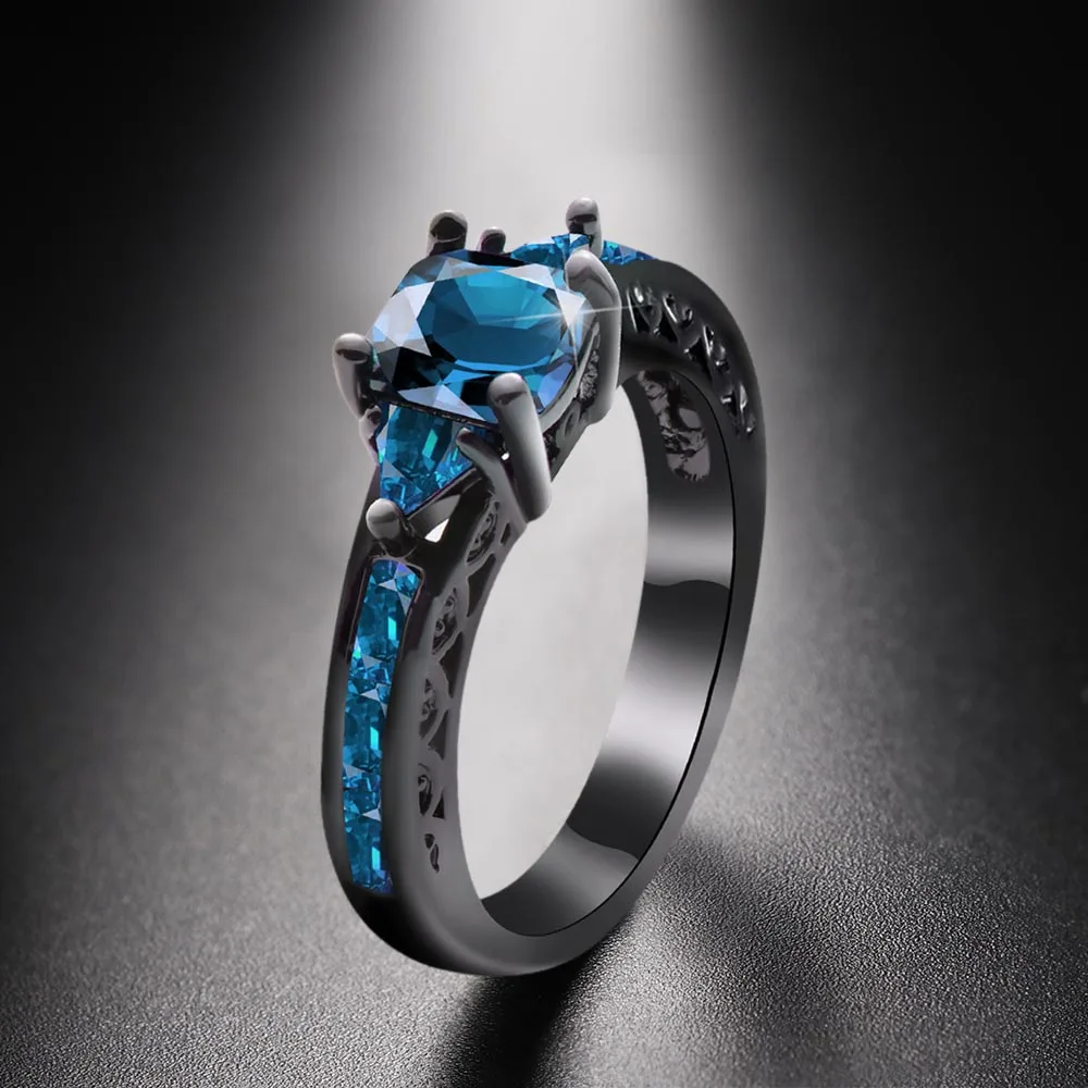 sapphire 1 шт Новое модное винтажное женское кольцо с фиолетовыми кристаллами Черное золото заполненное цирконием Кристальные кольца Размер 6-10 - Цвет основного камня: sapphire