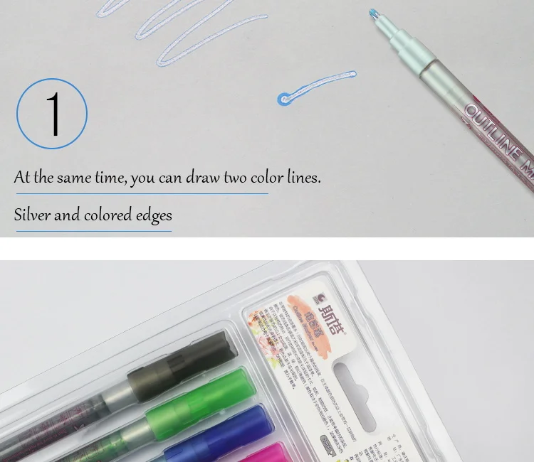 STA 6Colors Outline Markers Multifunctional Glare Color Edge Pen Highlighter Waterproof Paint Marker Pen brush School Supplies