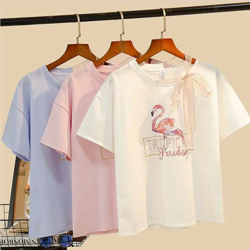 Футболка женская летняя с бантом на шнурках яркая шелковая принтом машинка для