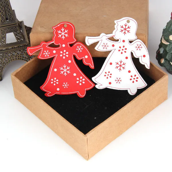 Mix Angel 8PCS White&Red Wooden Christmas Ornaments Pendants Wood Crafts Hanging Xmas Tree Ornament Kids Gift Christmas Party Decorations - Цвет: Mix Angel