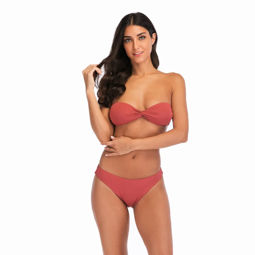 Бикини 2019 Цельный купальник новое бикини без бретелек сексуальный из двух частей