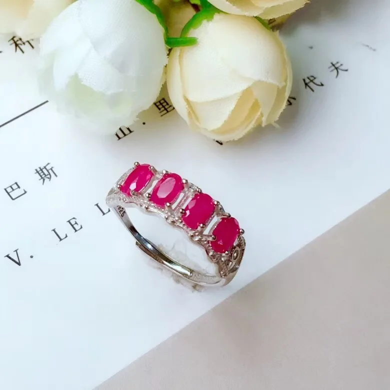fashion red Ruby gemstone ring with 925 silver for women ornament birthday party anniversary engagement gift good color real gem