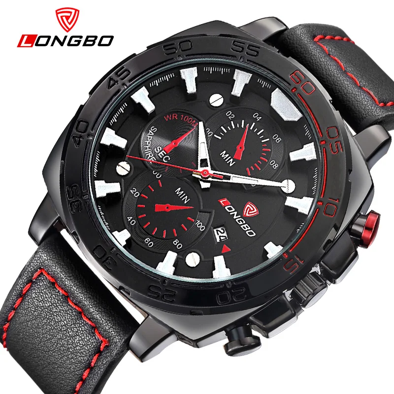 Новые спортивные мужские часы с большим циферблатом и кожаным ремешком военные
