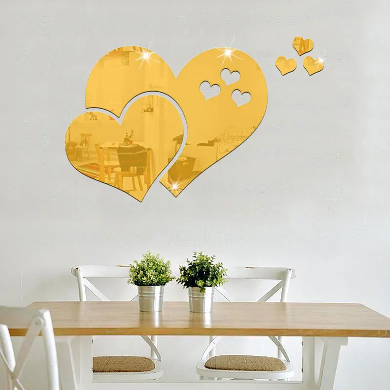 Зеркальные настенные акриловые наклейки в форме сердца 20 см|Декоративные