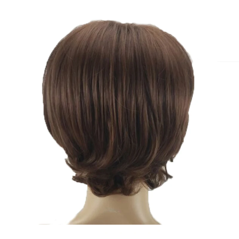 HAIRJOY мужской женский слоистый парик из синтетических волос Короткие натуральные парики мужской коричневый полный парик