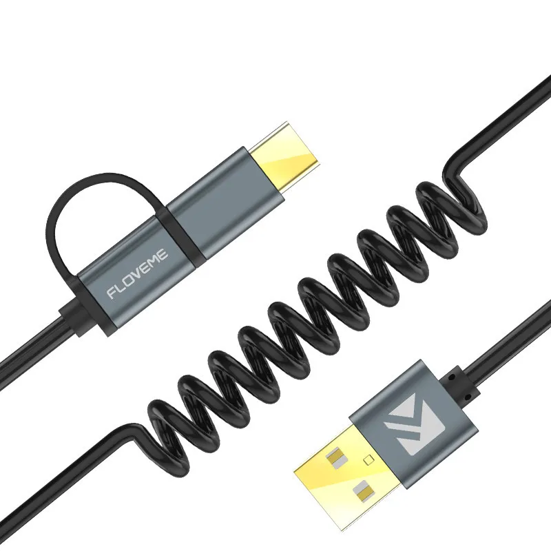 Black Gray Floveme Тип-C micro usb кабель 2 в 1 QC 3.0 fast Зарядное устройство Кабо-кабель для Samsung S8 S7 S9 примечание 8 Huawei Xiaomi USB c Тип c Кабели - Цвет: Black Gray
