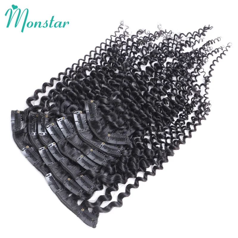 Monstar Kinky Curly Human Hair Clip In Extensions for Black Women Brazilian Remy Ins Weave Free Shipping |
