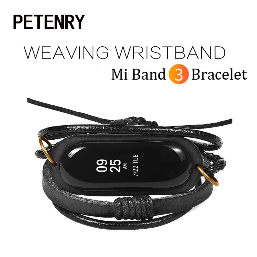 Ремешок кожаный для Xiaomi Mi Band 3 сменный винтажный плетеный браслет часов