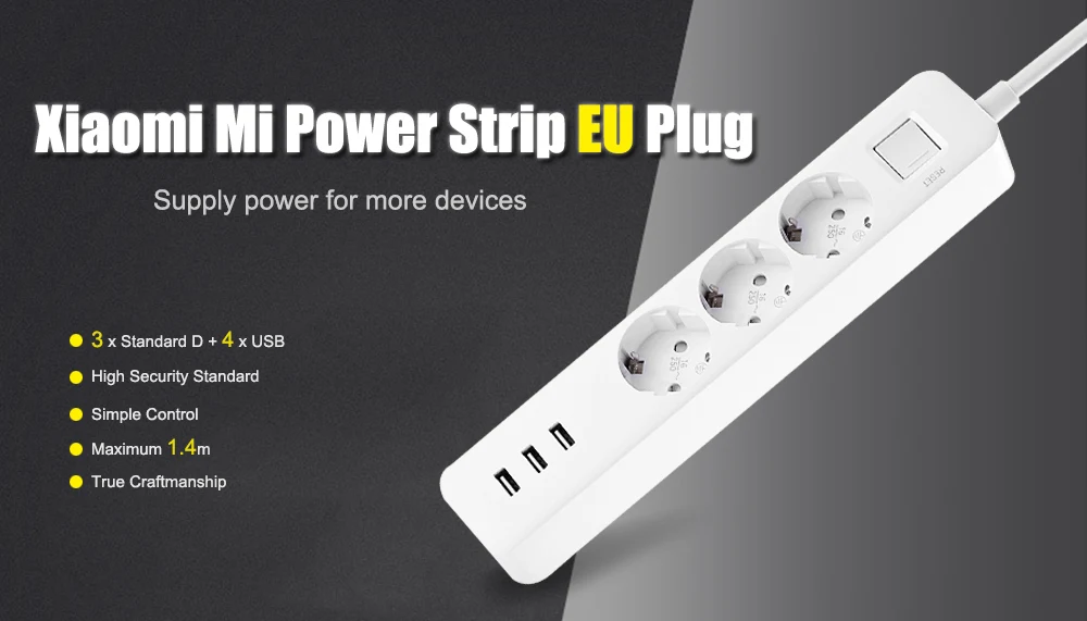 Оригинальная Xiaomi Mi силовая лента EU вилка для электрической розетки 3 розетки 3 порта USB удлинитель патч-плата для дома