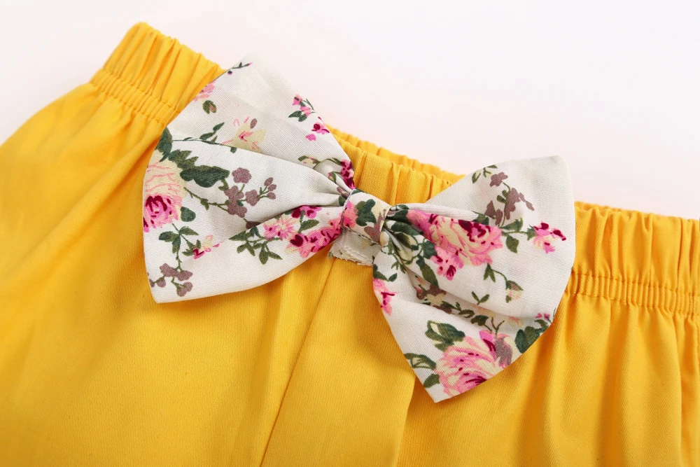 Модель 2020 одежда для маленьких девочек цветочный топ + шорты с бантом 2