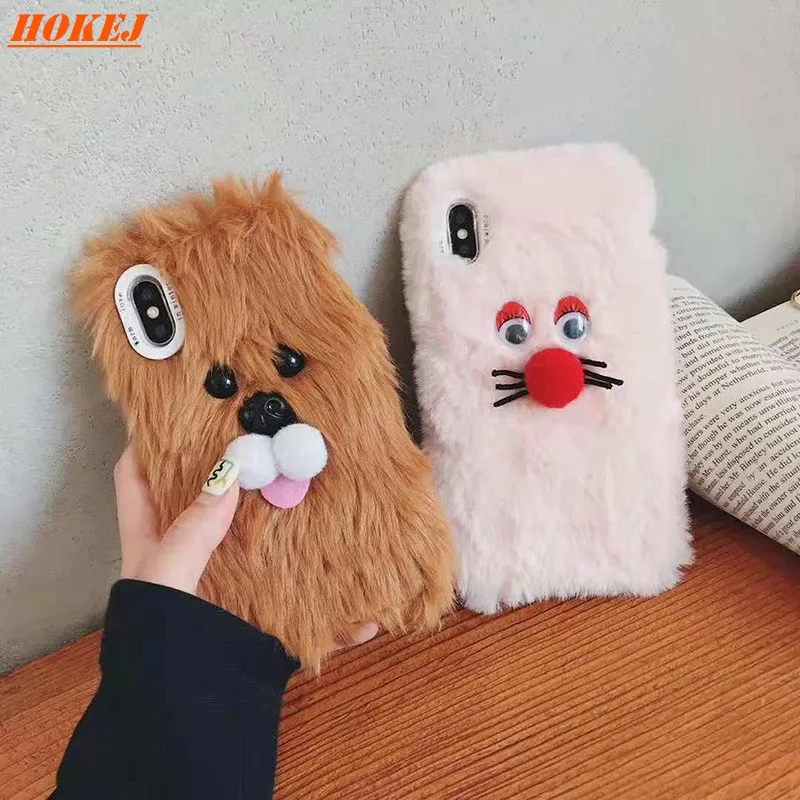 HOKEJ теплый сплошной цвет ударопрочный плюшевый 3D мягкий чехол для iPhone 8 7 6S + X XS XR