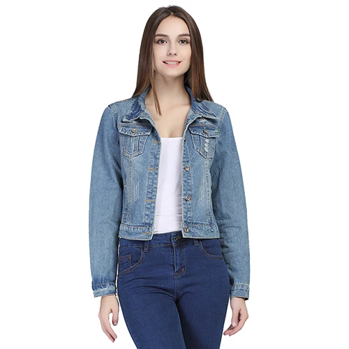 Blue VooBuyLa Зимняя распродажа 5XL 6XL размера плюс джинсовая винтажная Женская куртка с длинным рукавом с дырками короткая джинсовая куртка Chaquetas Mujer - Цвет: Blue