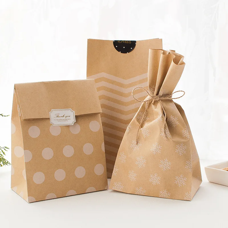 

Винтажный Плоский Пакет из воловьей кожи, рождественский подарок, Новогодний подарочный пакет, упаковка конфет с ручным подарком, украшени...