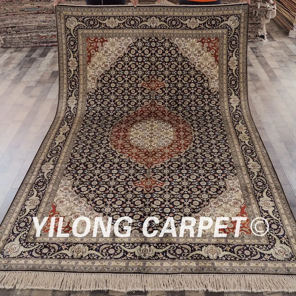 YILONG 6 'x 9' красный и темно синий восточные шелковые коврики ручной вязки