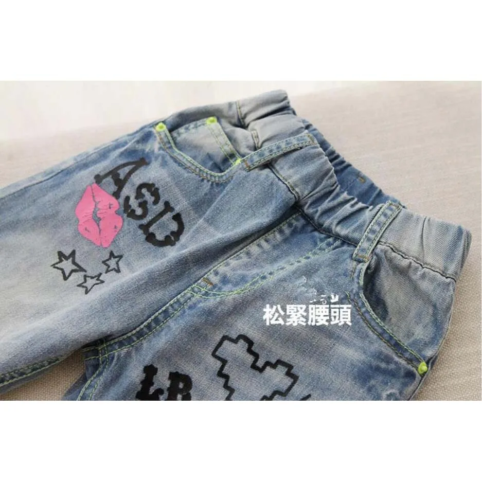 Весенние джинсы для девочек детские хлопковые длинные брюки модные летние с