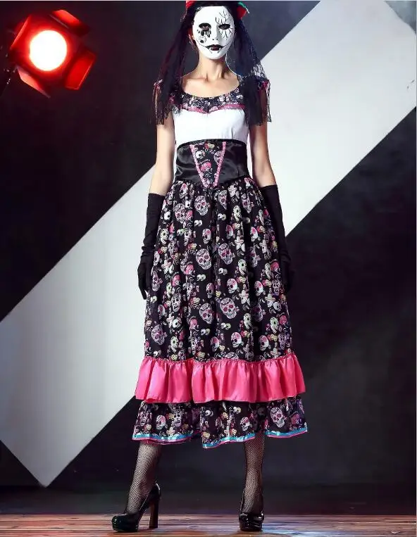 Новинка взрослый костюм Скелет день мертвецов женский сексуальный сахарный